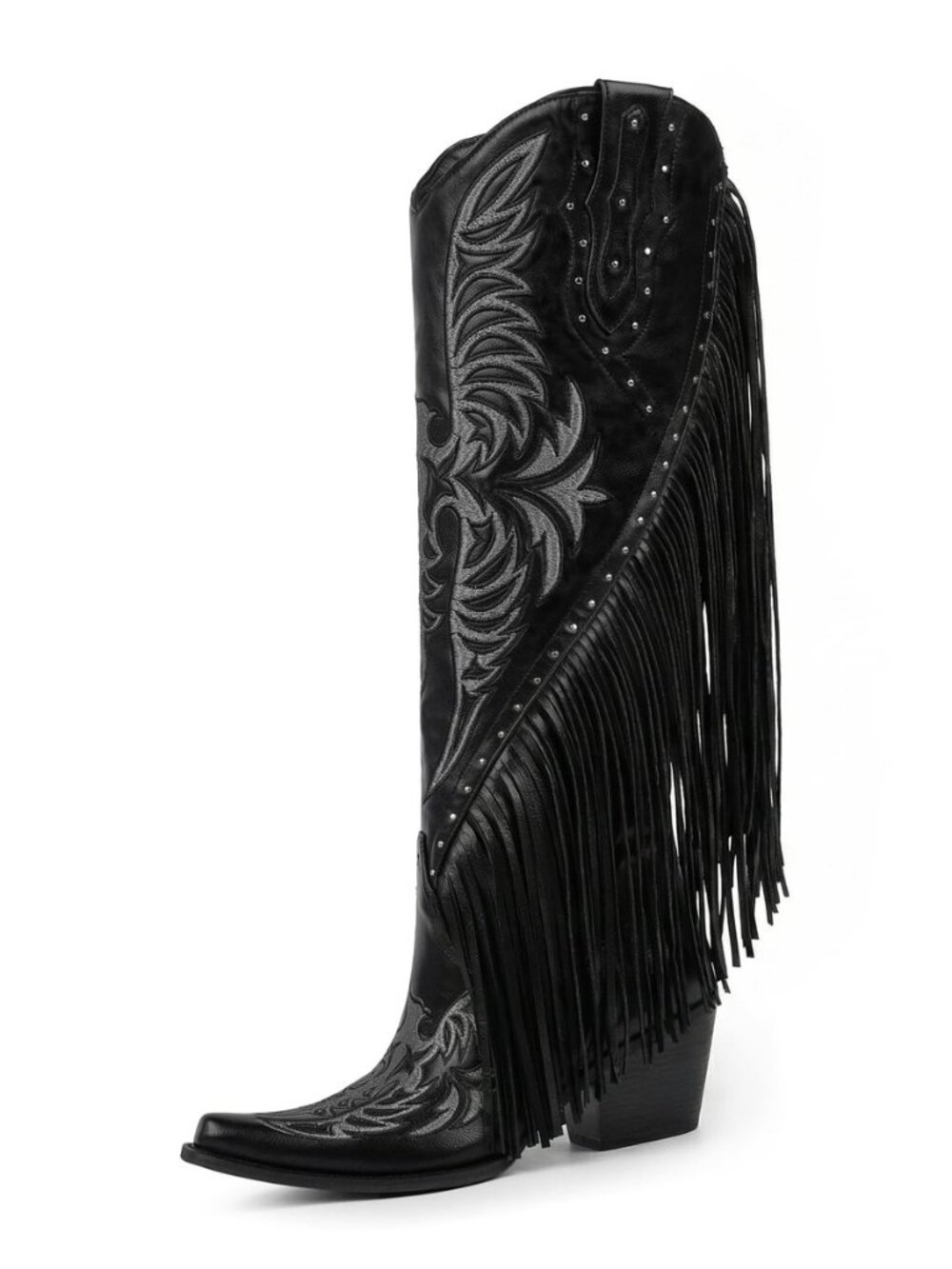 Cowboy Boots for Women Fringe Cowgirl Boots Embroidered Studded Pointed Toe